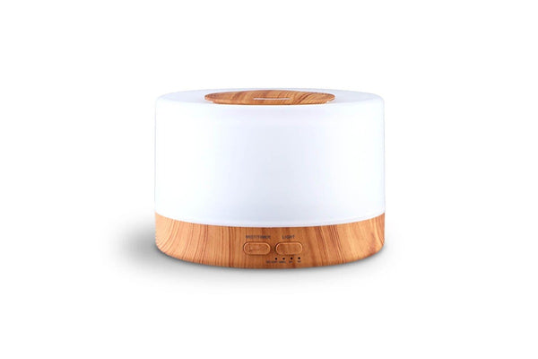 Devanti Aroma Diffuser Aromatherapy Led Night Light Air Humidifier Purifier Round Wood Grain 500Ml Remote Control Humidifiers