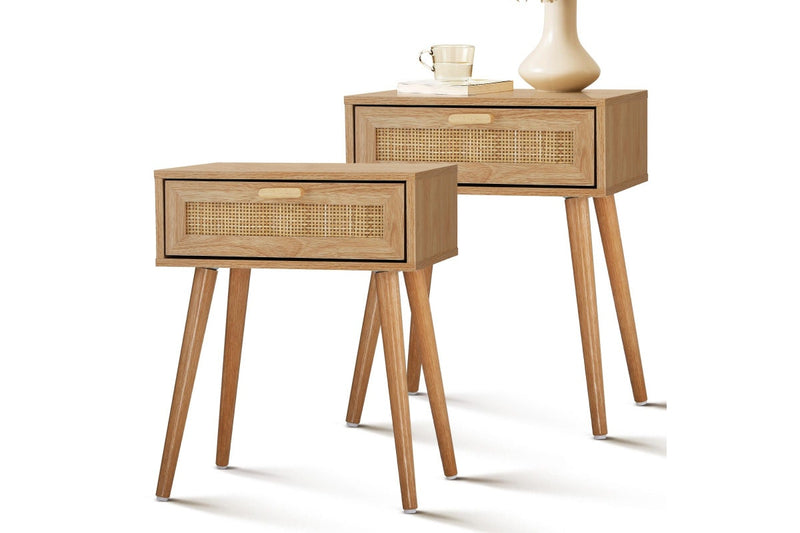 Oikiture Bedside Tables Set of 2 Rattan