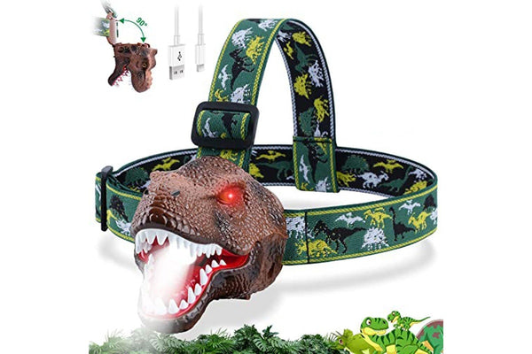 Costcom Dinosaur Headlamp for Kids Flashlight Rechargeable Led Headlights Roar Silent