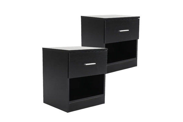 2X Bedside Table Side Storage Cabinet Nightstand Bedroom 1 Drawer Shelf Ella Black Bedside Tables