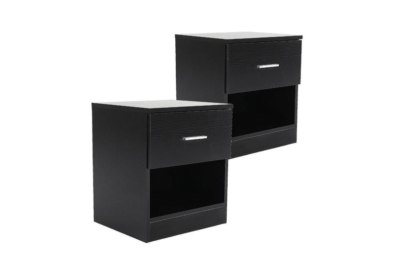 2X Bedside Table Side Storage Cabinet Nightstand Bedroom 1 Drawer Shelf Ella Black Bedside Tables
