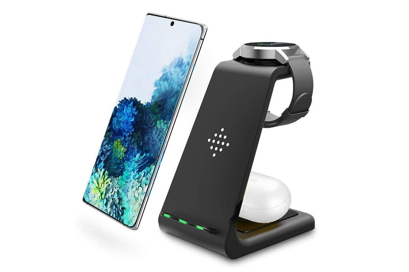 3-in-1 Qi-Certified Fast Wireless Charging Station for Samsung Phone Watch - Black