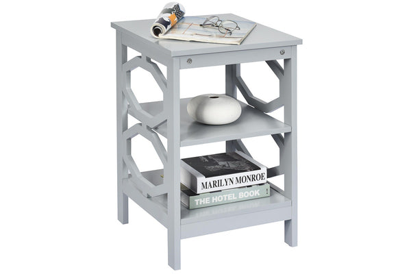Giantex 3-Tier Wood Nightstand O-Shaped Side Storage Display Shelf Sofa Side Table, Grey