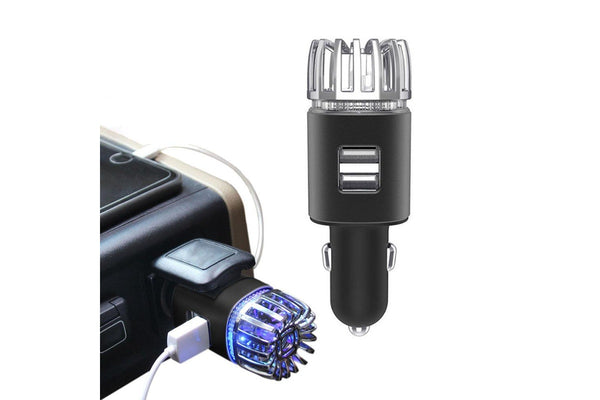 12V Car Air Purifier Car Air Freshener with Dual USB Charger Port Black