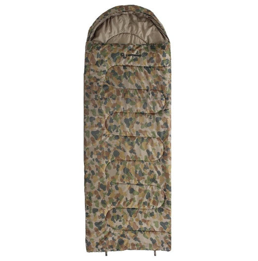Caribee 230cm +5 Back Country Nylon Outdoor Camp Sleeping Bag Jumbo Size 5 Camo