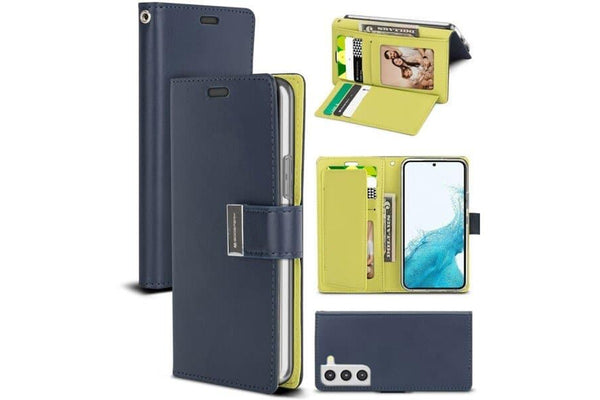 Goospery Samsung Galaxy S22 Rich Diary Wallet Flip Case Leather Card Slots Magnetic Cover (Navy Blue)