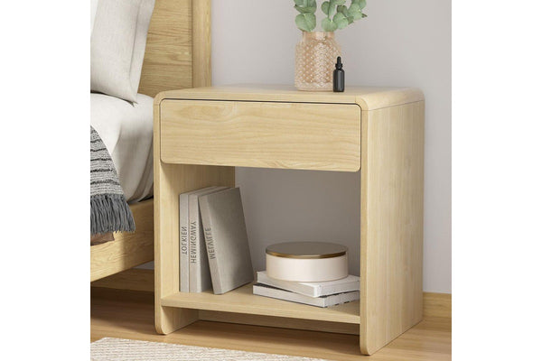 Artiss Bedside Table Drawer Open Shelf Pine