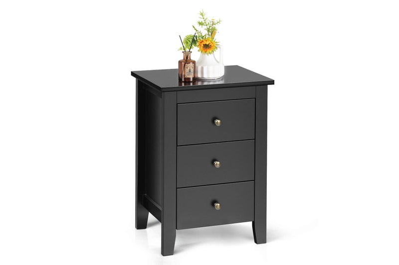 Giantex Bedside Table 3 Chest of Drawers Nightstand Home Office End Table Side Cabinet Black