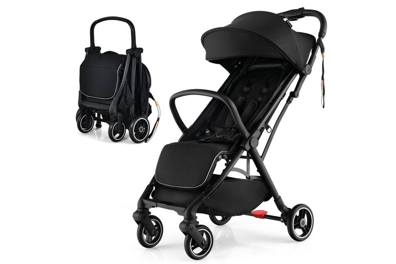 Giantex Folding Infant Stoller Portable Baby Stroller w/ Adjustable Canopy Self-Standing Gravity Folding Design Black
