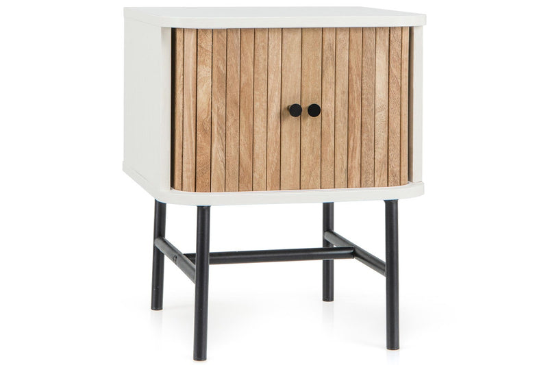 Giantex Modern Nightstand Bedside Storage Table w/Sliding Doors & Metal Legs Floor Side Table Bedroom Living Room White
