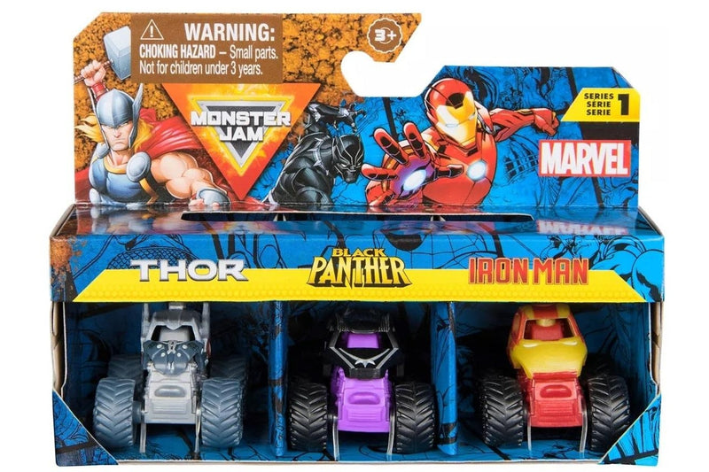 Monster Jam: 1:87 Scale Marvel 3-Pack - Thor, Black Panther & Iron Man