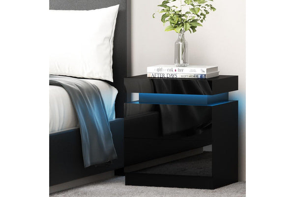 Artiss Bedside Table LED 2 Drawers Lift-up Storage - COLEY Black