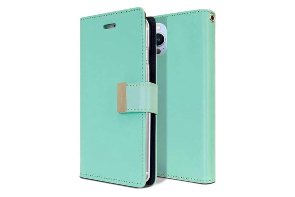 Goospery Apple iPhone 13 Pro Rich Diary Wallet Flip Case Leather Card Slots Magnetic Cover(Aqua) IP13P-RIC-MNT