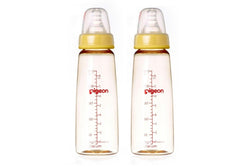 2x Pigeon Flexible Peristaltic Nipple 240ml M Round Hole Baby Feeding Bottle 4m+