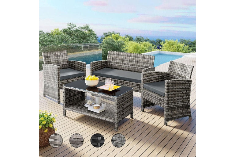 ALFORDSON 4 Seater Outdoor Sofa Set Patio Furniture Chairs Table Set Wicker Mixed Grey