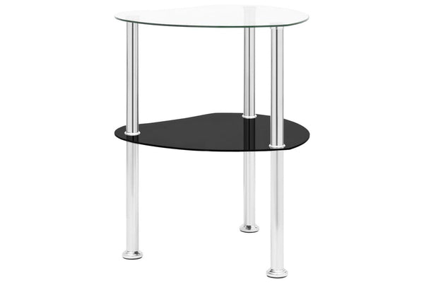 2-Tier Side Table Transparent & Black 38x38x50cm Tempered Glass vidaXL