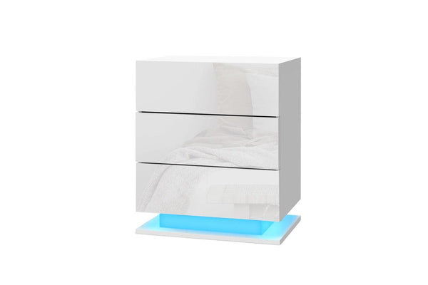 Artiss Bedside Table LED 3 Drawers - MORI White