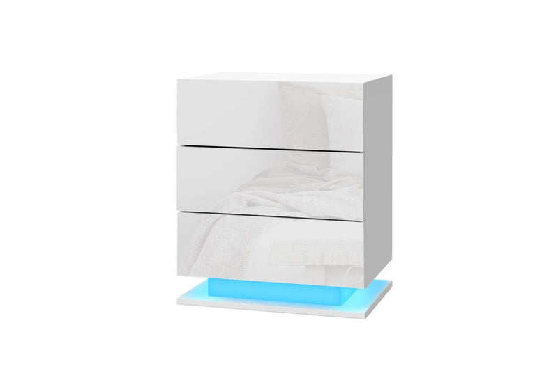 Artiss Bedside Table LED 3 Drawers - MORI White