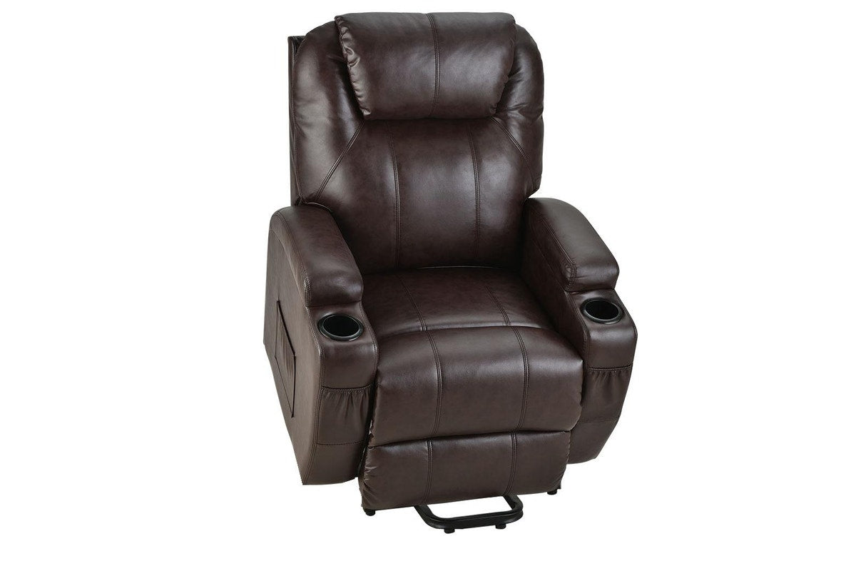 FORTIA Electric Massage Lift Recliner Chair Faux Leather 8 Point Massage Heating, Dark Crimson
