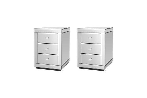 Set of 2 Bedside Tables Drawers Mirrored Side End Table Cabinet Nightstand