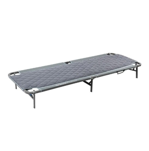 Quest 203cm Steel Flat Fold Bed w Carry Bag Outdoor Camp Sleeping Cot Grey