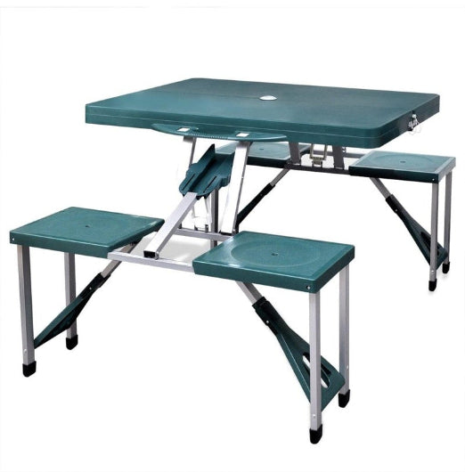 Foldable Camping Table Set With 4 Stools Aluminium Extra Light Green Camping Tables