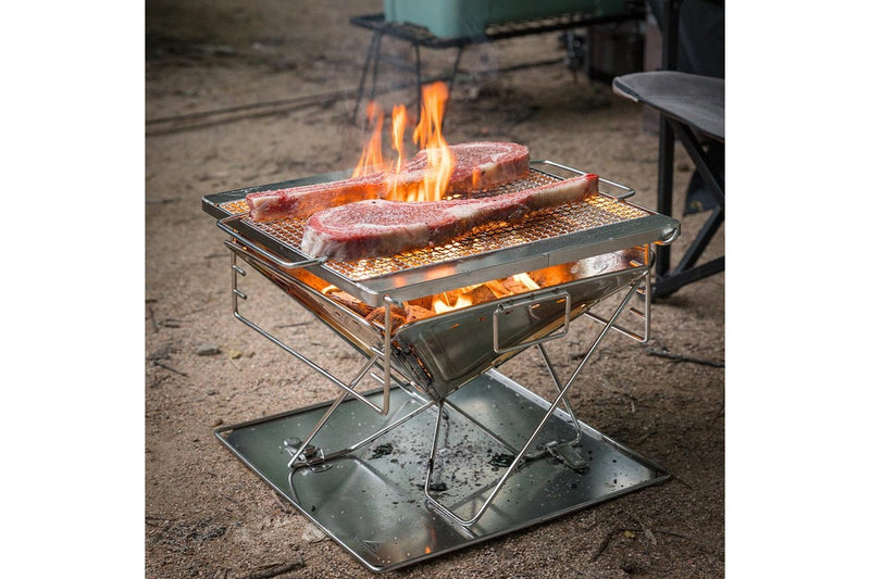 CAMPINGMOON Stove Fire Pit BBQ Grill Adjustable Camping Stainless Steel Medium MT-035