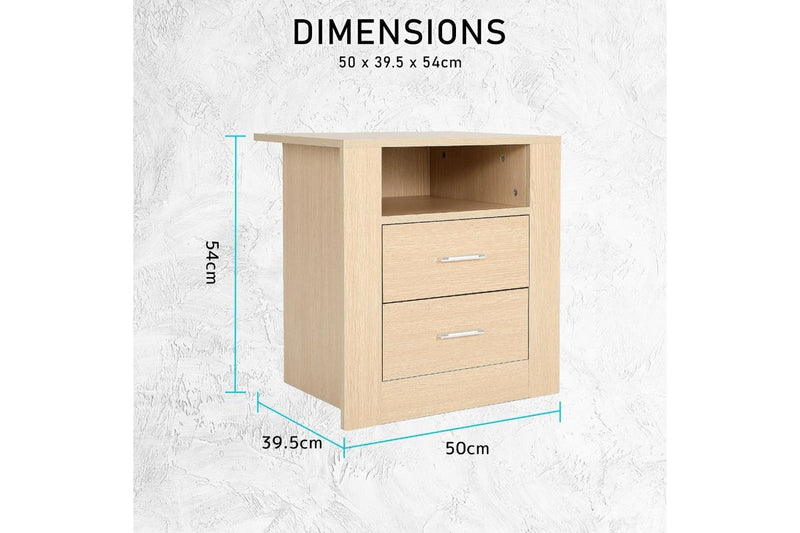 2X Bedside Table Side Storage Cabinet Nightstand Bedroom Drawer 1 Shelf Zuri Oak Bedside Tables