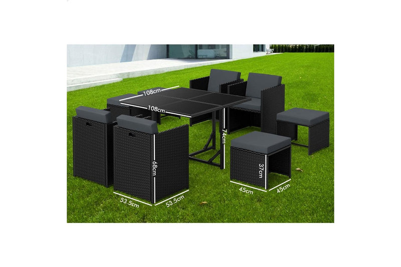 ALFORDSON Outdoor Dining Set 9 PCS Table Chairs Patio Lounge Wicker Furniture