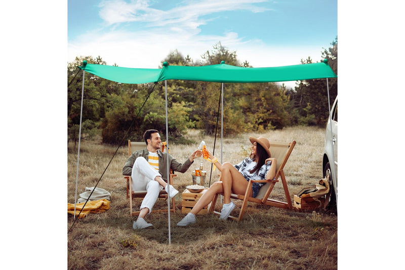 Costway Beach Sunshade Canopy UPF50+ Family Shelter Shade 3-4 Adults w/4 Poles Sandbags Peg Stakes Turquoise