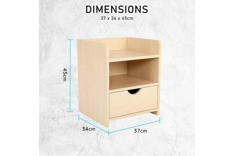 2X Bedside Table Side Storage Cabinet Nightstand Bedroom 1 Drawer Shelf Lark Oak Bedside Tables