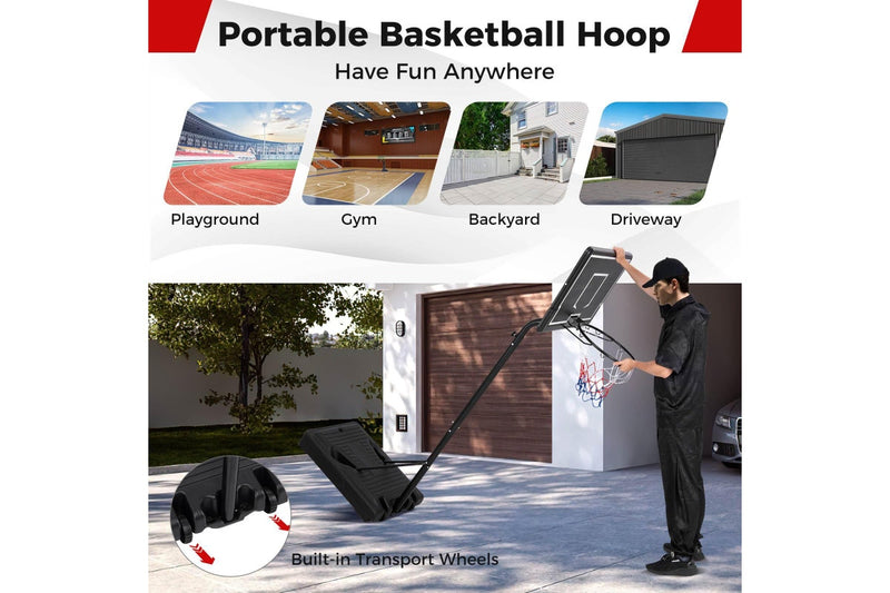 Costway 2.1m-2.6m Adjustable Height Basketball Hoop Outdoor Basketball Stand System Black
