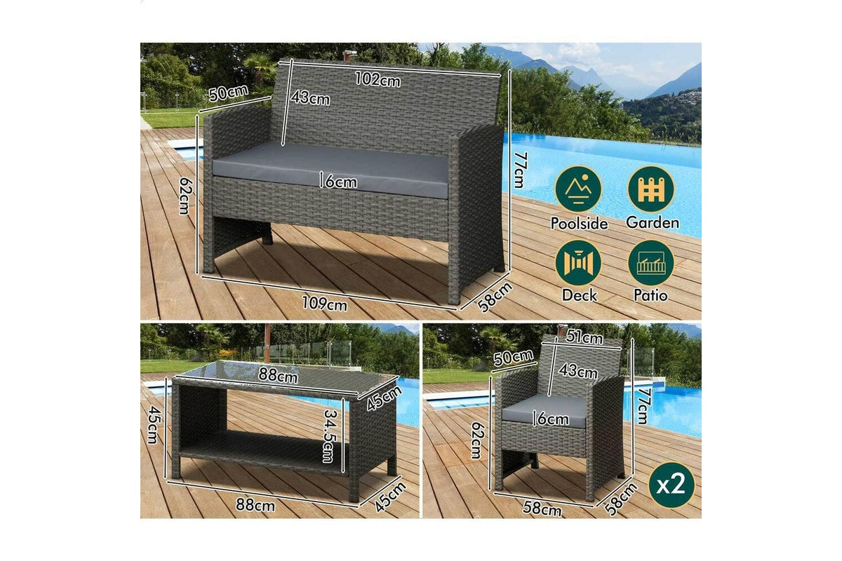 ALFORDSON Outdoor Furniture 4PCS Patio Wicker Set Dark Grey