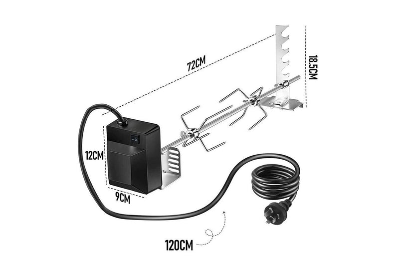 Automatic BBQ Rotisserie Kit Electric Stanless Steel Roast Spit Set Adjustable with Motor AU Plug for Grilling Hot Dog Chicken Steak