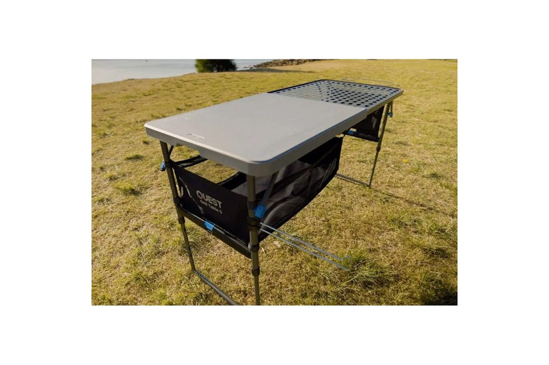 Quest 153cm Foldable Steel Grill Table w Organiser Pouch Outdoor Camping Picnic