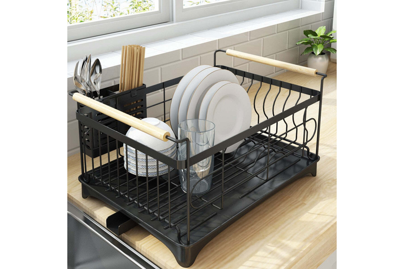 Viviendo Dish Drying Rack, Kitchen Counter Dish Drainer with Cutlery Holder, Drip Tray and Handles