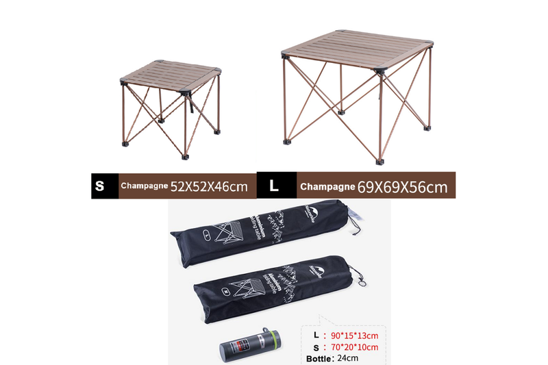 Champagne Naturehike Camping Hiking Picnic Aluminium Outdoor Folding Table Camping Furniture