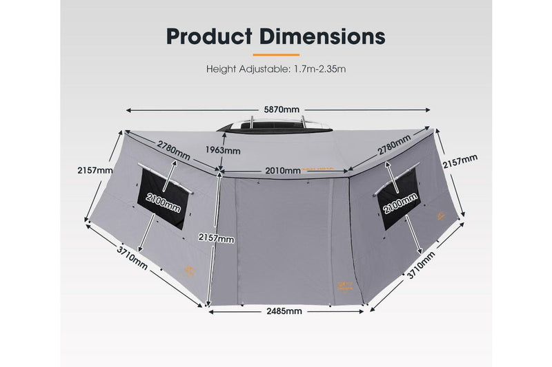 San Hima 180 Degree Awning With Side Wall Free-Standing Car Camping Sunshade