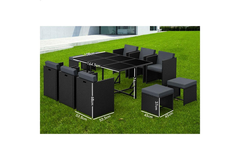 ALFORDSON Outdoor Dining Set 11 PCS Table Chairs Patio Lounge Wicker Furniture