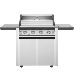BeefEater 1600 Series Stainless Steel 4 Burner BBQ & Trolley w/ Side Burner, Cast Iron Burners & Grills