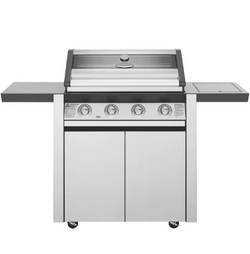 BeefEater 1600 Series Stainless Steel 4 Burner BBQ & Trolley w/ Side Burner, Cast Iron Burners & Grills