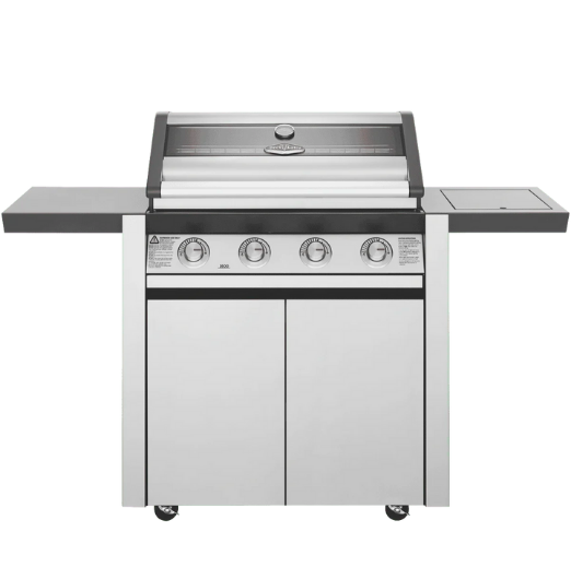 BeefEater 1600 Series Stainless Steel 4 Burner BBQ & Trolley w/ Side Burner, Cast Iron Burners & Grills