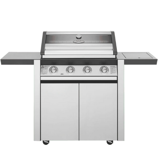 BeefEater 1600 Series Stainless Steel 4 Burner BBQ & Trolley w/ Side Burner, Cast Iron Burners & Grills