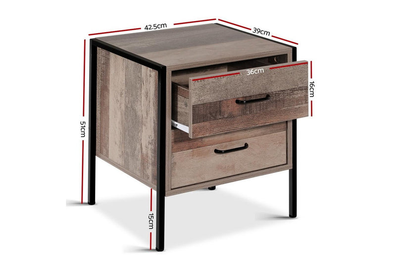 Artiss Bedside Table 2 Drawers - BARNLY
