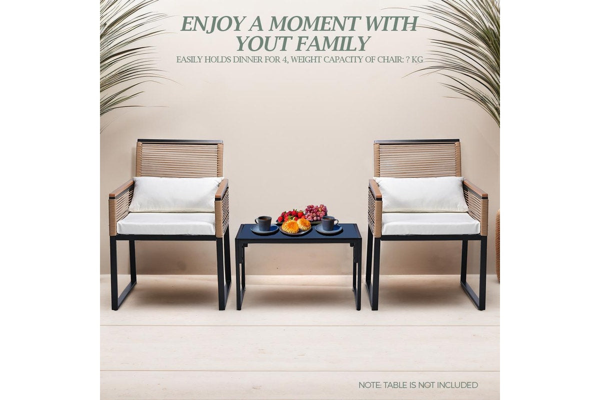 Groverdi 2ps Rattan Outdoor Dining Chairs w/Cushion Armrests Steel Frame, Wood