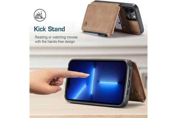 For Apple iPhone 13 Pro CaseMe Back Zipper Wallet Case W/ 3 Card Slots, RFID Blocking, 1 Money Pocket, Credit Card Holder Leather Cover (Brown)