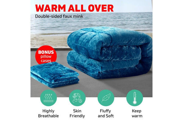 Super King Bedding Faux Mink Quilt Comforter Winter Weight Throw Blanket Teal