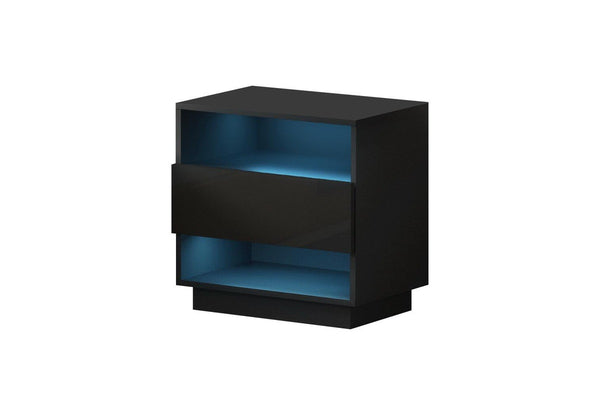 Artiss Bedside Table LED with 2 Shelves - HANA Black