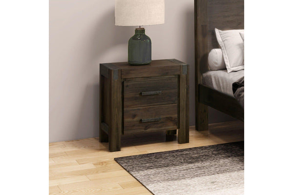 Bedside Table 2 Drawers Night Stand Solid Wood Acacia Storage In Chocolate Colour Bedside Tables