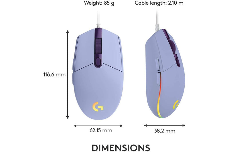 Logitech G203 LIGHTSYNC RGB Gaming Mouse (Lilac)